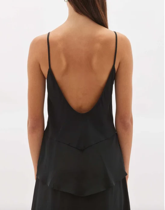 Bassike | Silk Tuck Detail Camisole - Black 2 Bassike | Silk Tuck Detail Camisole - Black - Image 2