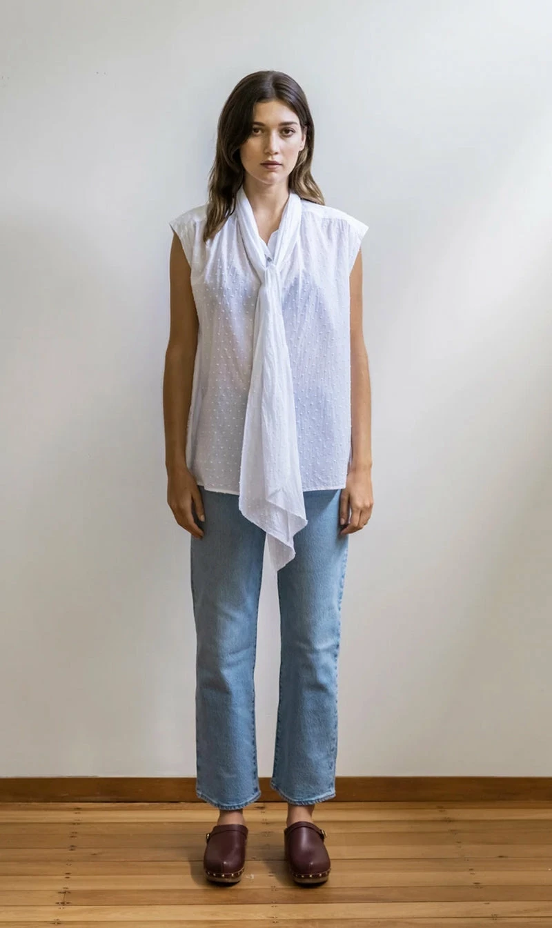 Mahsa | Short Bow Blouse - Swiss Dot White 1 Mahsa | Short Bow Blouse - Swiss Dot White