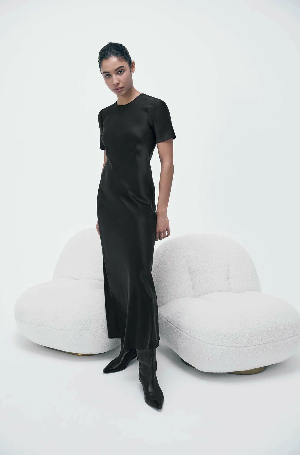 Silk Laundry | Short Sleeve Bias Dress - Black 2 Silk Laundry | Short Sleeve Bias Dress - Black - Image 2