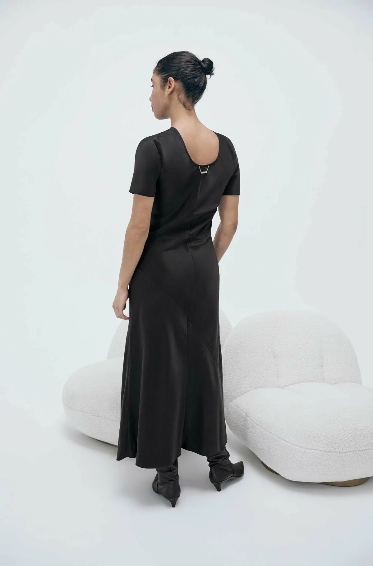 Silk Laundry | Short Sleeve Bias Dress - Black 3 Silk Laundry | Short Sleeve Bias Dress - Black - Image 3