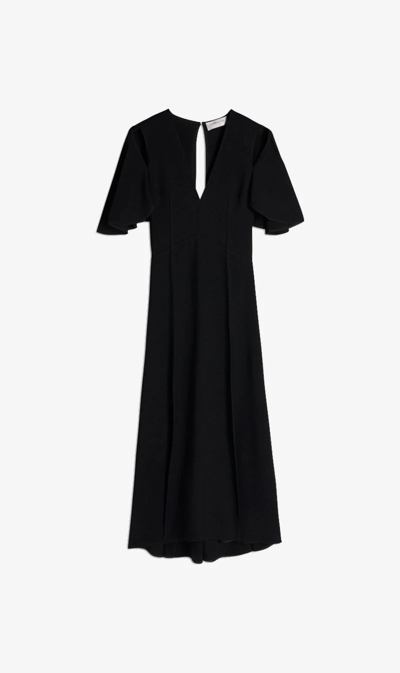 Victoria Beckham | Keyhole Detail V Neck Midi Dress - Black 1 Victoria Beckham | Keyhole Detail V Neck Midi Dress - Black