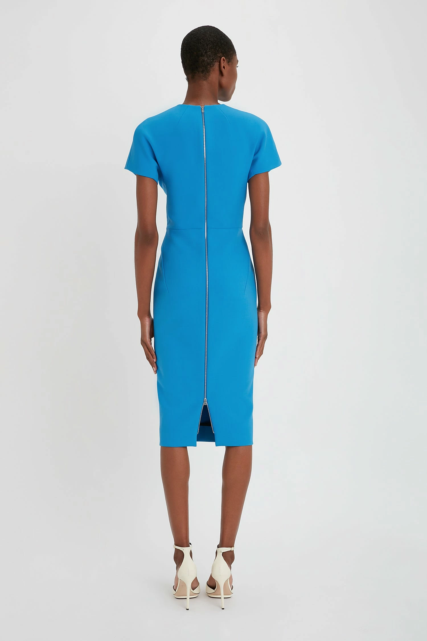 Victoria Beckham | Spiral Seam T.Shirt Fitted Dress - Sky Blue - Image 4