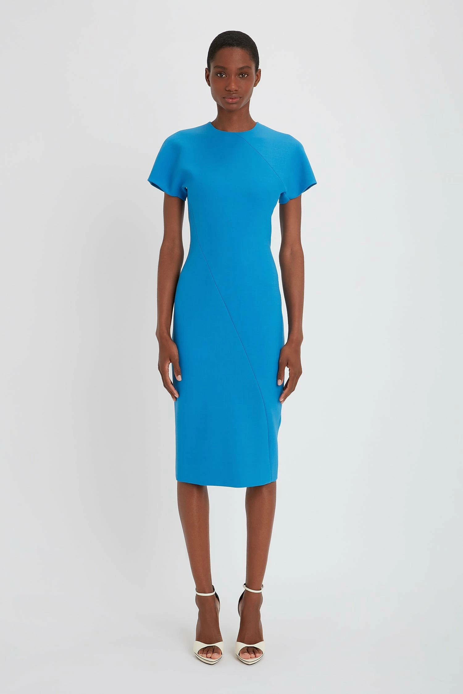 Victoria Beckham | Spiral Seam T.Shirt Fitted Dress - Sky Blue - Image 2