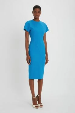 Victoria Beckham | Spiral Seam T.Shirt Fitted Dress - Sky Blue -Acler Shop VictoriaBeckham SpiralSeamT ShirtFittedInSkyBlue SKYBLUE 1223WDR004572A 2700 4050 247 WHITE LR HR Side Model3 JPG 1500x b5893e28 6392 4b32 aabe 61a46bf47b53