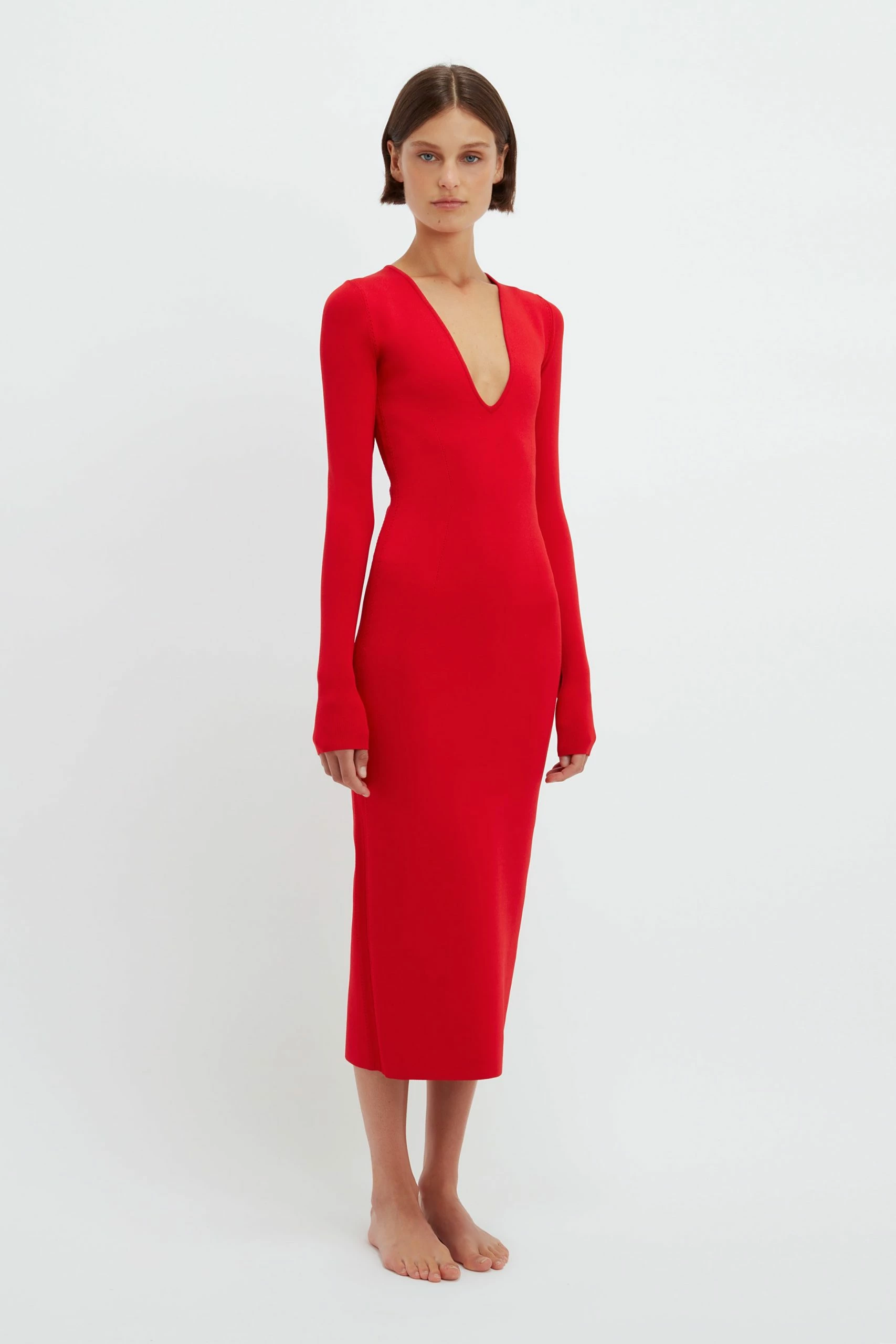 Victoria Beckham | VB Body Deep Vee Midi - Red - Image 4