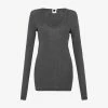 Bassike | Slim Rib V-Neck Long Sleeve T.Shirt - Charcoal Marl