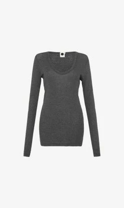 Bassike | Slim Rib V-Neck Long Sleeve T.Shirt - Charcoal Marl