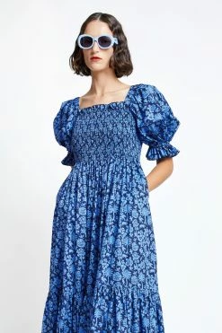 Karen Walker | Altitude Dress - Navy/Cornflower -Acler Shop altitude short sleeve organic cotton dress navycornflower 42103 05 0549993001670965190