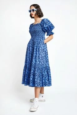 Karen Walker | Altitude Dress - Navy/Cornflower -Acler Shop altitude short sleeve organic cotton dress navycornflower 42103 05 0875864001670965189