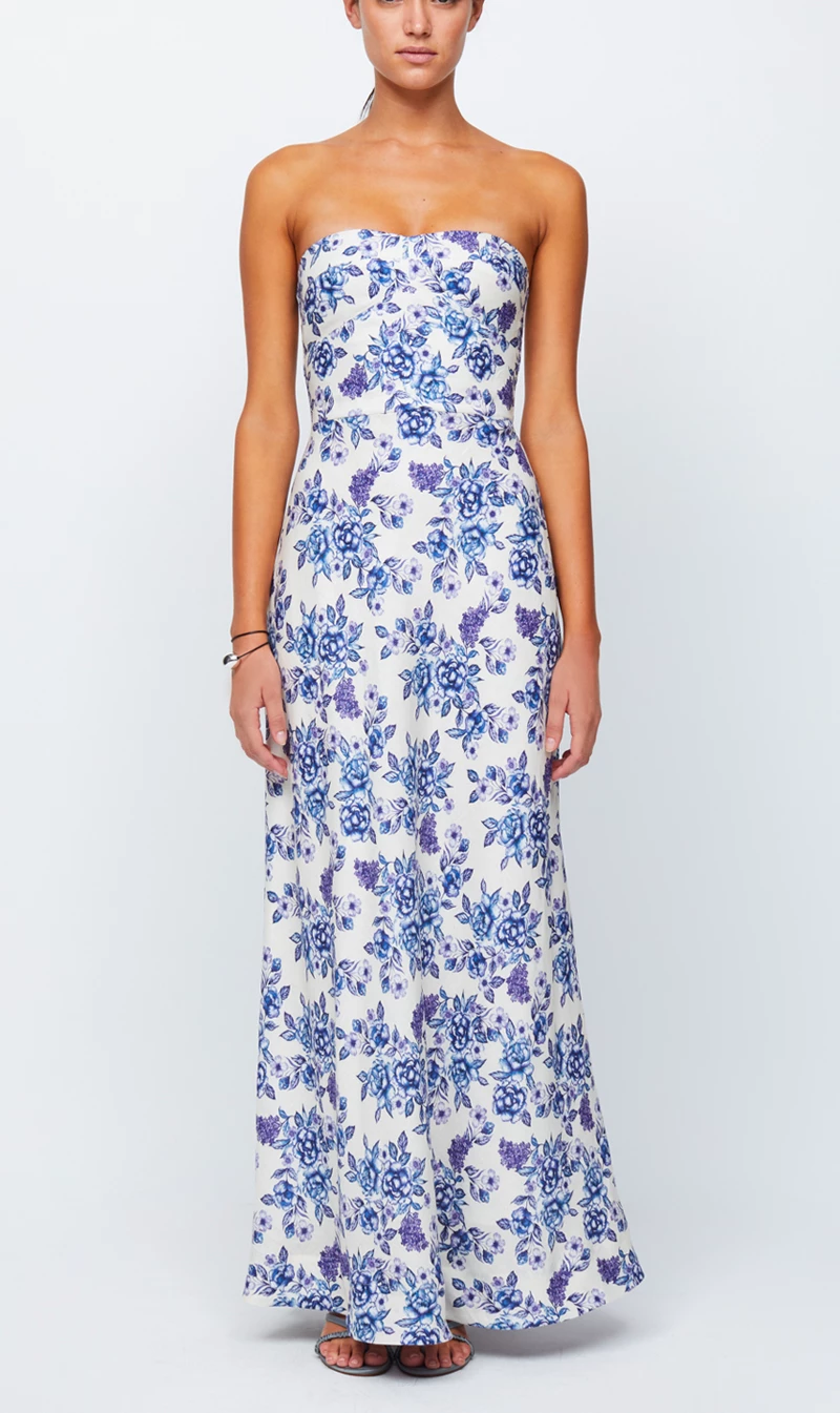 Bec + Bridge | Audette Strapless Maxi - Porcelain Floral 1 Bec + Bridge | Audette Strapless Maxi - Porcelain Floral