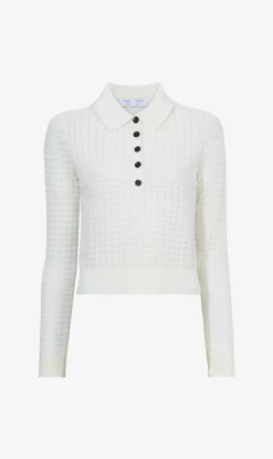 Proenza Schouler White Label | Sheer Cotton Long Sleeve Polo - Off White