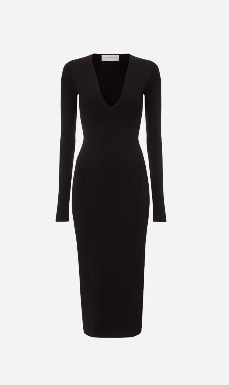 Victoria Beckham | VB Body Deep Vee Midi - Black 1 Victoria Beckham | VB Body Deep Vee Midi - Black