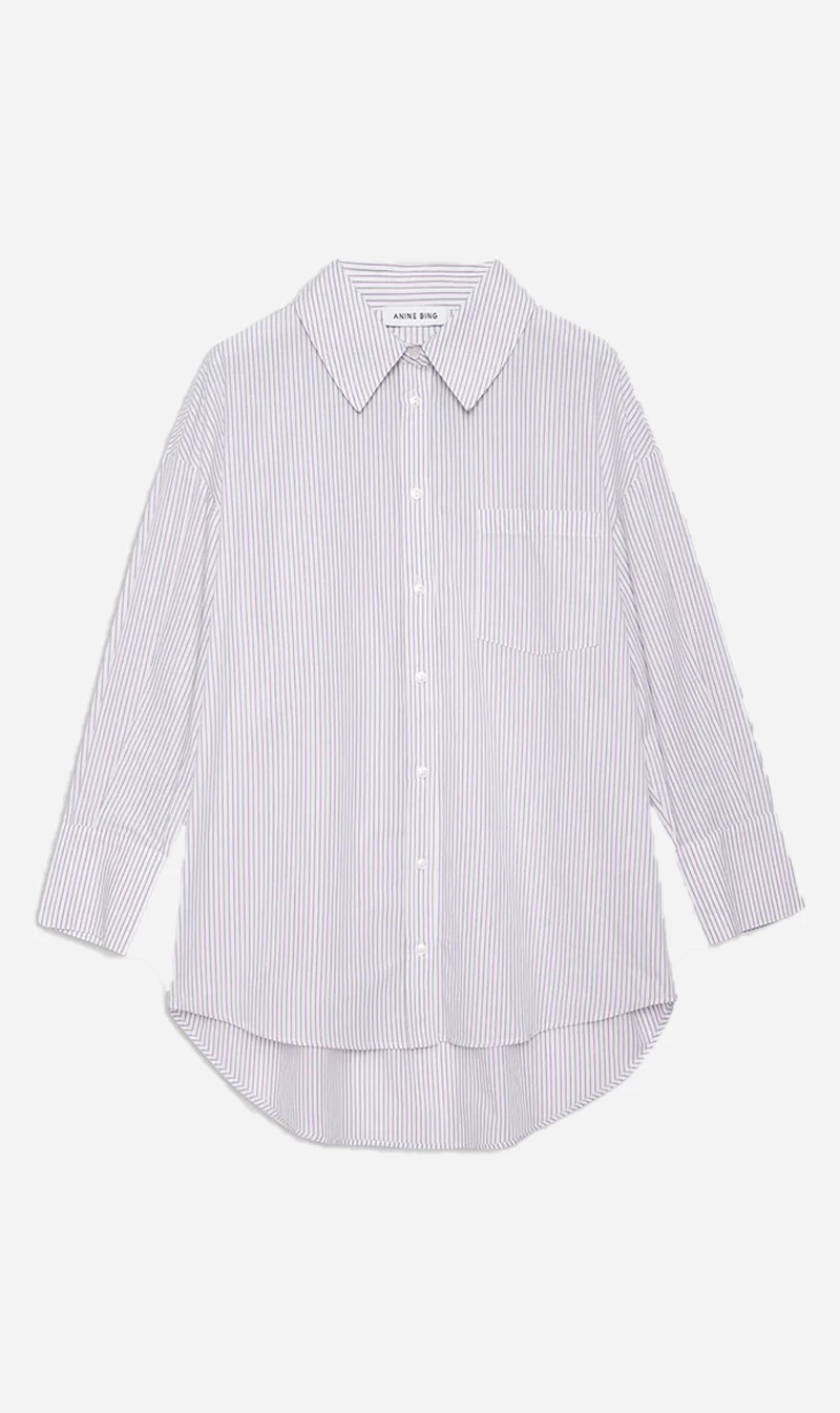 Anine Bing | Mika Shirt - White / Lavender Stripe 1 Anine Bing | Mika Shirt - White / Lavender Stripe