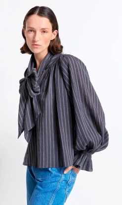 Karen Walker | Ornamental Blouse - Stripe Charcoal
