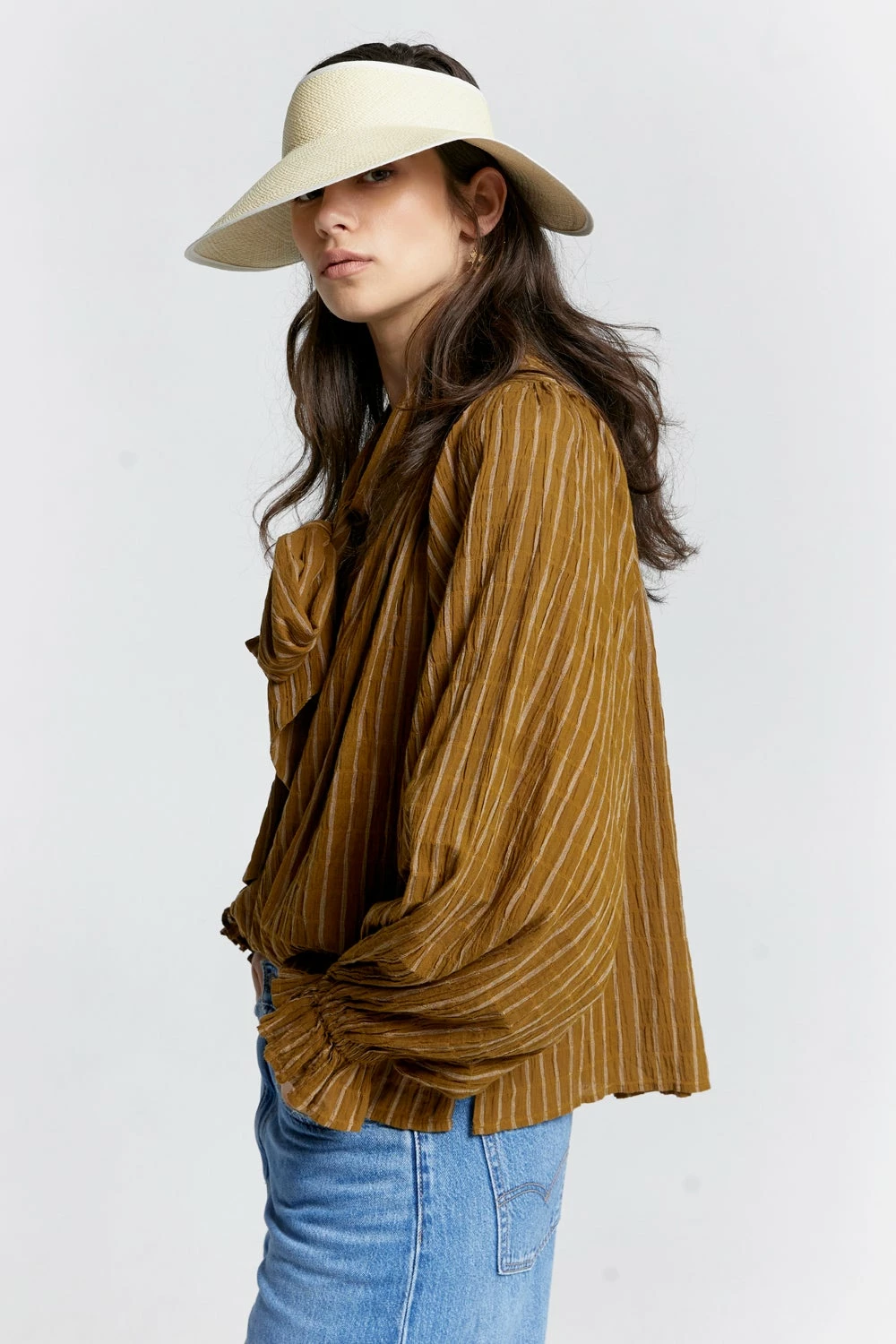 Karen Walker | Ornamental Blouse - Stripe Khaki 4 Karen Walker | Ornamental Blouse - Stripe Khaki - Image 4