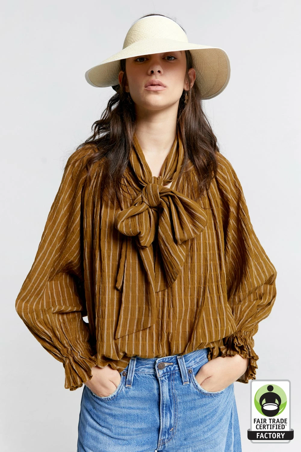 Karen Walker | Ornamental Blouse - Stripe Khaki 2 Karen Walker | Ornamental Blouse - Stripe Khaki - Image 2