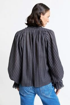 Karen Walker | Ornamental Blouse - Stripe Charcoal 5 Karen Walker | Ornamental Blouse - Stripe Charcoal -Acler Shop ornamental organic cotton blouse slate stripe 10172 03 0189446001668721398