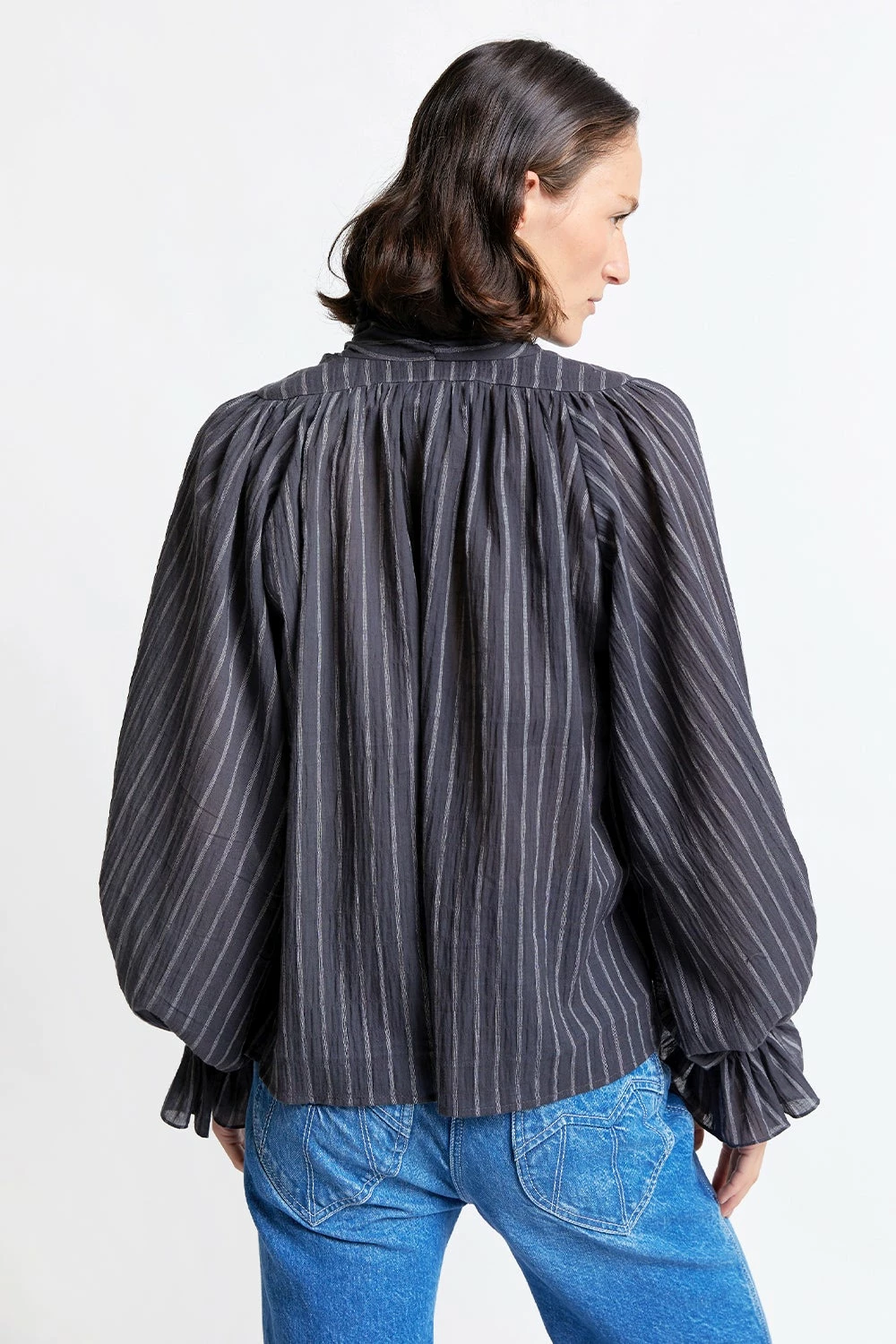 Karen Walker | Ornamental Blouse - Stripe Charcoal 3 Karen Walker | Ornamental Blouse - Stripe Charcoal - Image 3