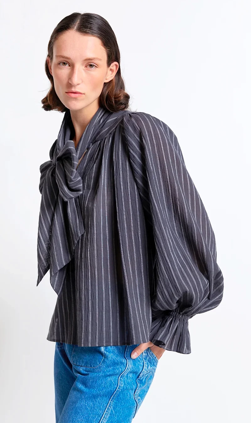 Karen Walker | Ornamental Blouse - Stripe Charcoal 1 Karen Walker | Ornamental Blouse - Stripe Charcoal