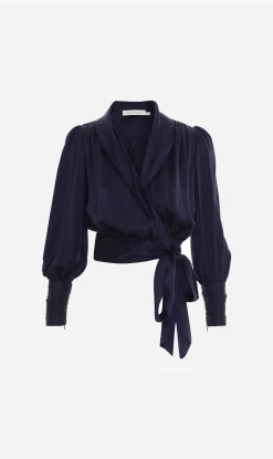 Zimmermann | Silk Wrap Blouse - Navy