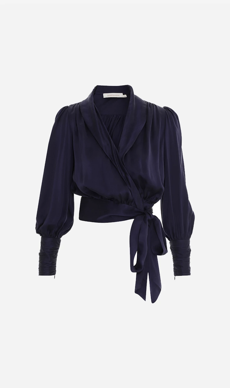Zimmermann | Silk Wrap Blouse - Navy 1 Zimmermann | Silk Wrap Blouse - Navy