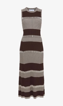 Proenza Schouler White Label | Mini Stripe Sleeveless Knit Dress - Dark Brown/Off White
