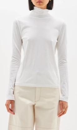 Bassike | Slim Roll Neck Long Sleeve T.Shirt - White