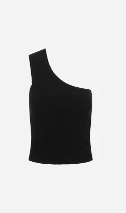 Bassike | Slim Rib One Shoulder Tank - Black