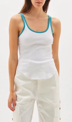 Bassike | Fitted Scoop Tank - White/Teal