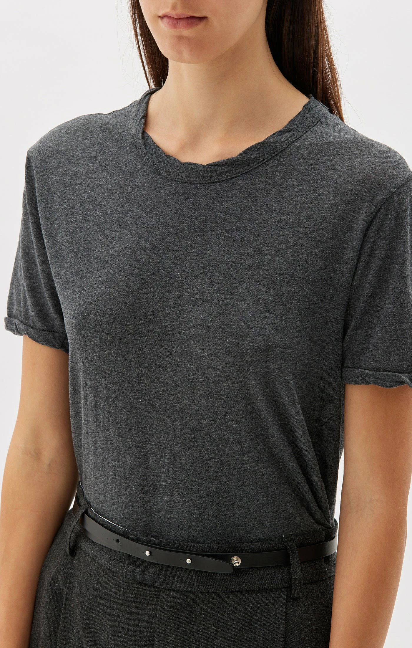 Bassike | Slim Heritage S/s T.Shirt - Charcoal Marl 2 Bassike | Slim Heritage S/s T.Shirt - Charcoal Marl - Image 2