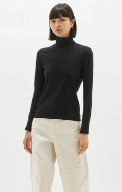 Bassike | Slim Roll Neck L/S T.Shirt - Black